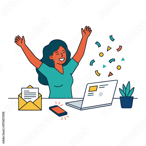 Illustration of People Receiving Good News Online
