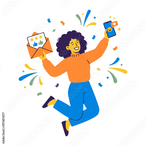 Illustration of People Receiving Good News Online
