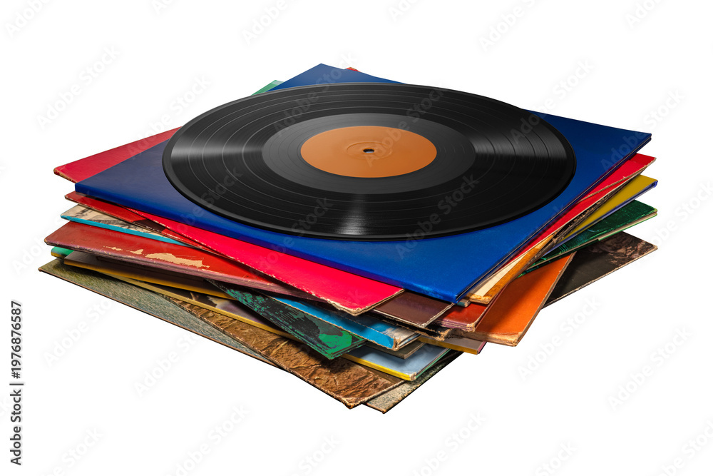 Fototapeta premium 積み重なった中古のアナログレコード