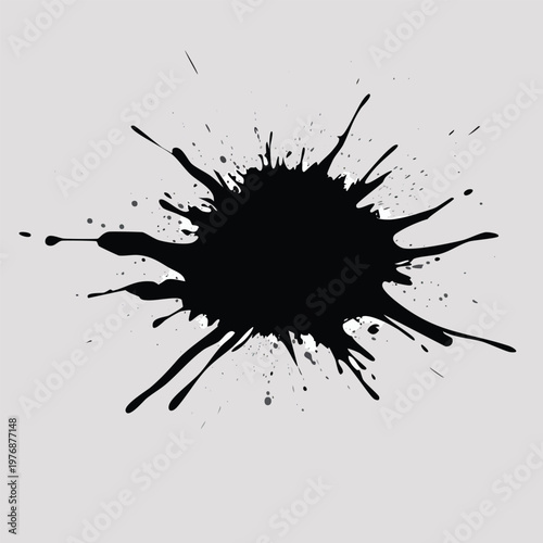 Black ink splash art abstract design on light gray background vector graphic