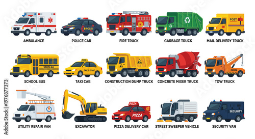 Obraz na płótnie Urban Transportation Service Vehicles Icon Collection Design