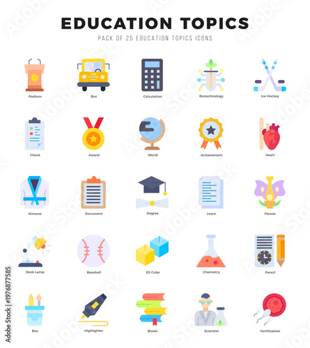 Set of Flat Education Topics Icons. Flat art icon. Vector illustration
