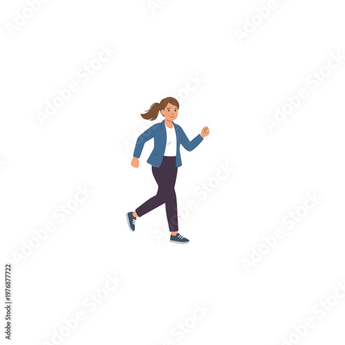 A woman is running quickly in an outdoor setting wearing casual clothes.