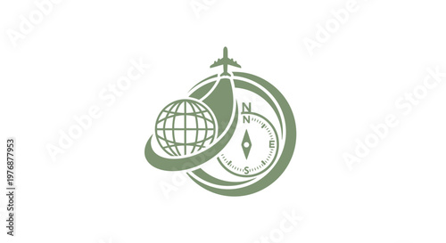 Travel and Tourism Logo Featuring Globe, Airplane, and Compass.
