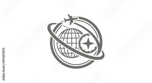 Travel and Tourism Logo Featuring Globe, Airplane, and Compass.
