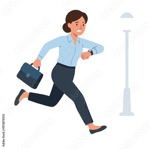 A woman runs quickly down the street with a briefcase.