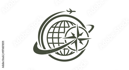 Travel and Tourism Logo Featuring Globe, Compass, and Airplane Icon.