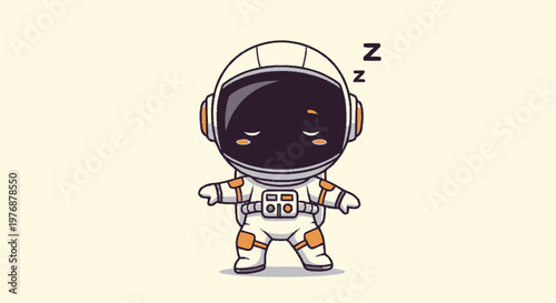 Tired Astronaut Cartoon Character with Sleepy Expression and Closed Eyes.