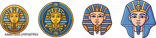 Pharaoh head icon collection in cartoon style for web design isolated on white background, inspired by ancient Egyptian history and cultural heritage illustration
