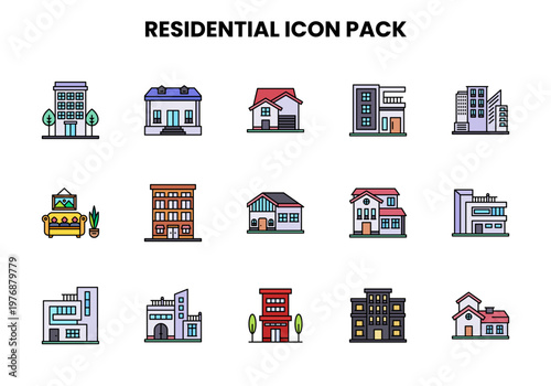 Residential Lineal Color SVG Icons Pack