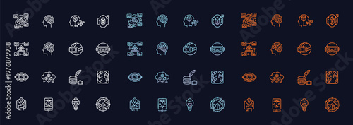 Neon technology icons for business and innovation, Business professional touching digital skills interface with futuristic hologram icons for career growth and technology innovation