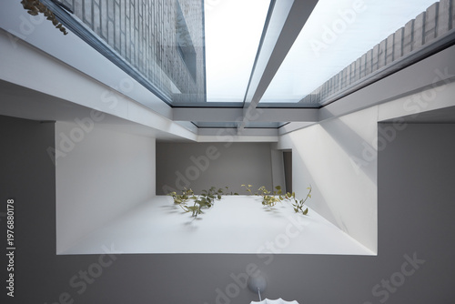 Tableau sur toile Open atrium void with skylight and plant arrangement in modern home or office