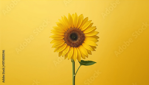 Vibrant Sunflower on Yellow Background, Minimalist Floral Studio Photography