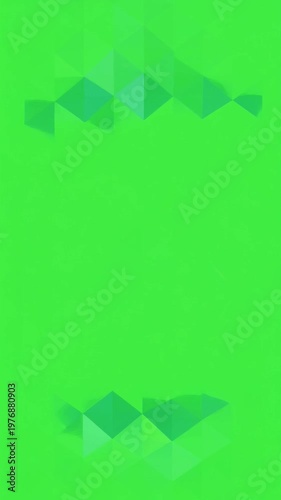 A vibrant green background featuring a geometric pattern of triangles with subtle light and dark shading effects