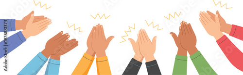 Crowd of diverse people hands clapping and applauding, flat vector illustration for success and celebration concept