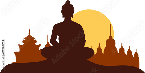 Buddha Silhouette at Sunset Temple