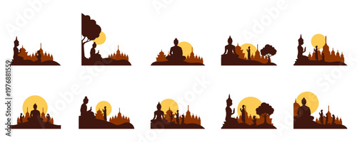 Set of Buddha Day Silhouette Illustration