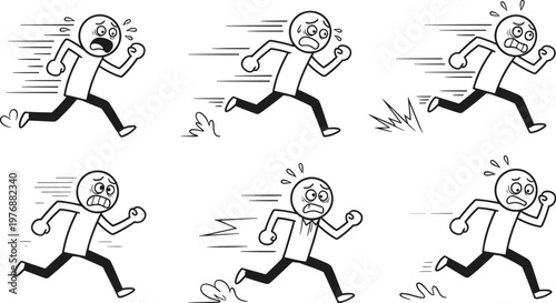 Scared Person Running in Fear, Panic Expression and Motion Action Vector Illustration for Emotions, Anxiety, and Urgency Designs