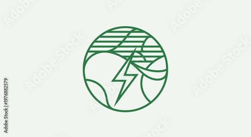 A green illustration of a globe with a lightning bolt striking it.