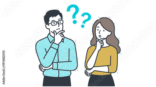 Man and Woman Thinking with Question Marks Vector Illustration, Problem Solving and Decision Making Concept