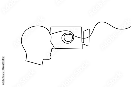 Telemedicine video call icon continuous one line drawing in minimalist style clean outline vector