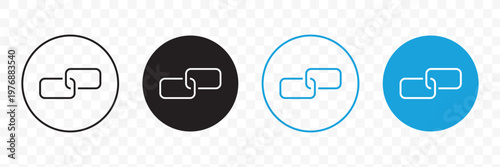 Vector link and chain icon set with isolated buttons and symbols for web, network, and cyberspace. Includes security, communication, attach, share, social media, interface, and website design elements