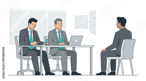 Job Interview Concept with Recruiters and Candidate in Office Illustration for HR and Recruitment Projects