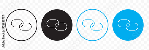 Link icon set. Internet URL or webpage url link icons. Chain, web address, internet shortcut, browser, external link, hyperlink navigation, webpage connection. Editable stroke.