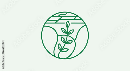 A green line drawing of a plant growing inside a circular Earth from a cracked surface.
