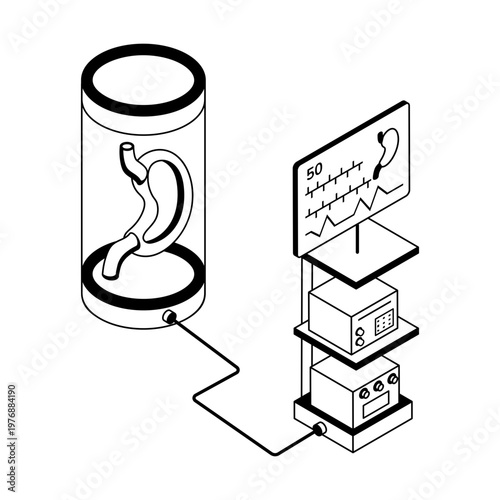 Isometric style icon depicting an endoscopy system
