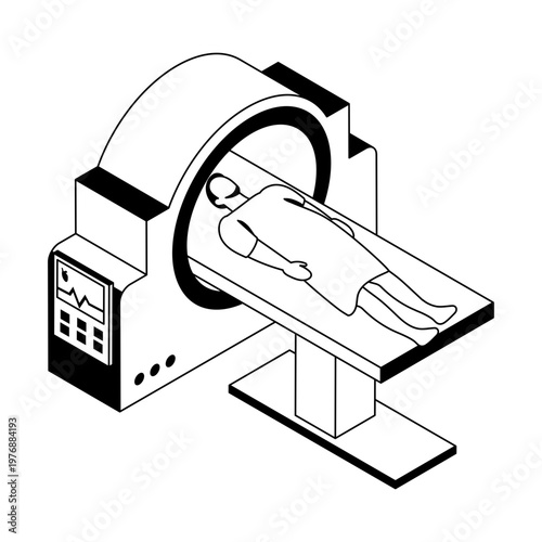 Isometric style icon depicting an mri machine 
