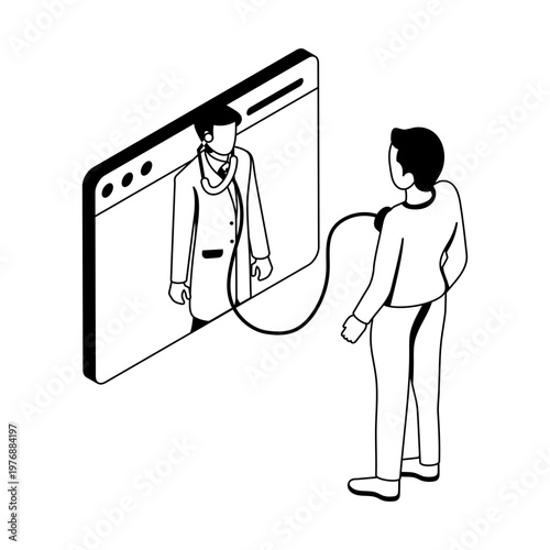 Icon depicting an online diagnosis in isometric style
