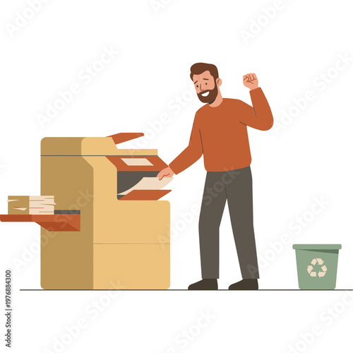 Man throwing papers into recycling bin from office shredder machine