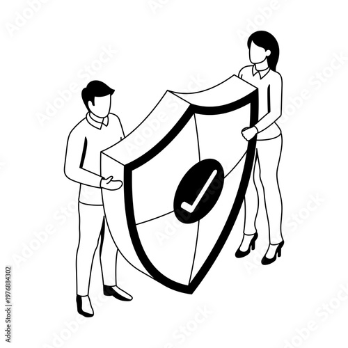 Isometric style icon depicting a family insurance
