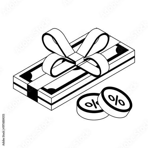 An isometric style icon showing a premium discount
