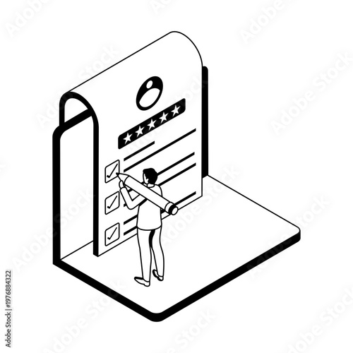 Isometric style icon depicting an eligibility check
