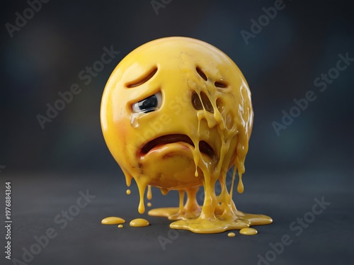Melting Sad Emoji Face with Crying Expression and Liquid Texture