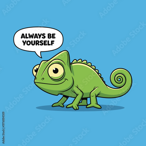 Cute Chameleon Cartoon Character with Always Be Yourself Motivational Quote Illustration