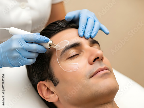 Cosmetic procedure on male face with transparent background aesthetic medicine concept