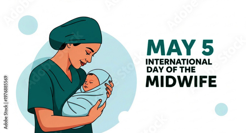 International Day of the Midwife Banner with Midwife and Newborn