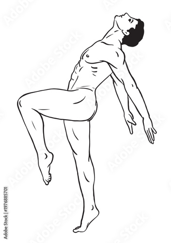 Hand-drawn vector illustration using black ink depicting a cartoon-style sketch of a young man and a boy jumping into the sky.
