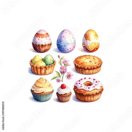 A vibrant spring celebration, highlighted by Easter eggs painted on a white background.