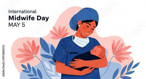 International Midwife Day Illustration of a Midwife Holding a Newborn