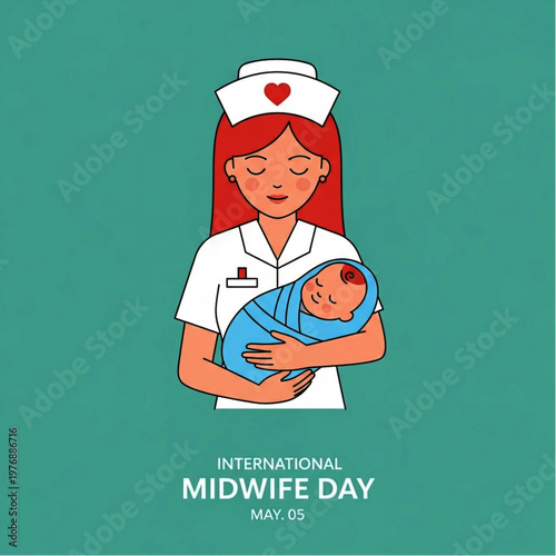 International Midwife Day Flat Vector Illustration with Baby