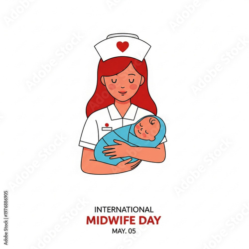 International Midwife Day Illustration of Midwife Holding Newborn Baby