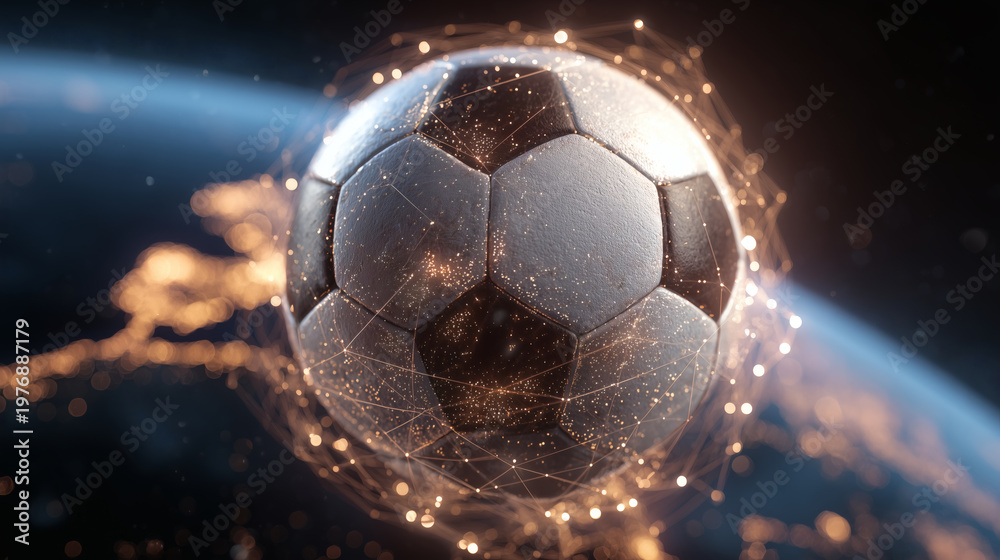 Fototapeta premium Futuristic Soccer Ball Floating in Outer Space