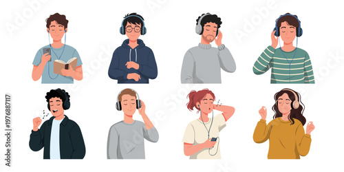 Foto Relaxe Person Listening to Music with Headphones Illustration