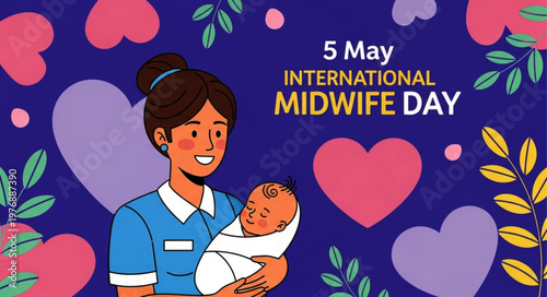 International Midwife Day Illustration with Midwife and Newborn
