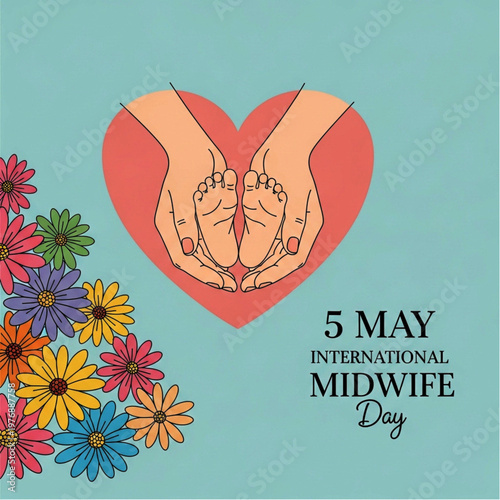 International Midwife Day Celebration with Baby Feet and Floral Design