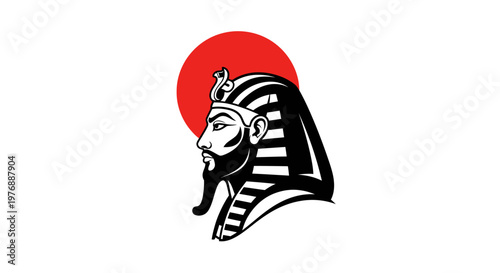 Ancient Egyptian pharaoh head illustration with red sun